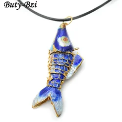 60~65mm Various Color Cute Cloisonne Carp Fish Pendant With Black Leather Chains Fashion Party Jewelry