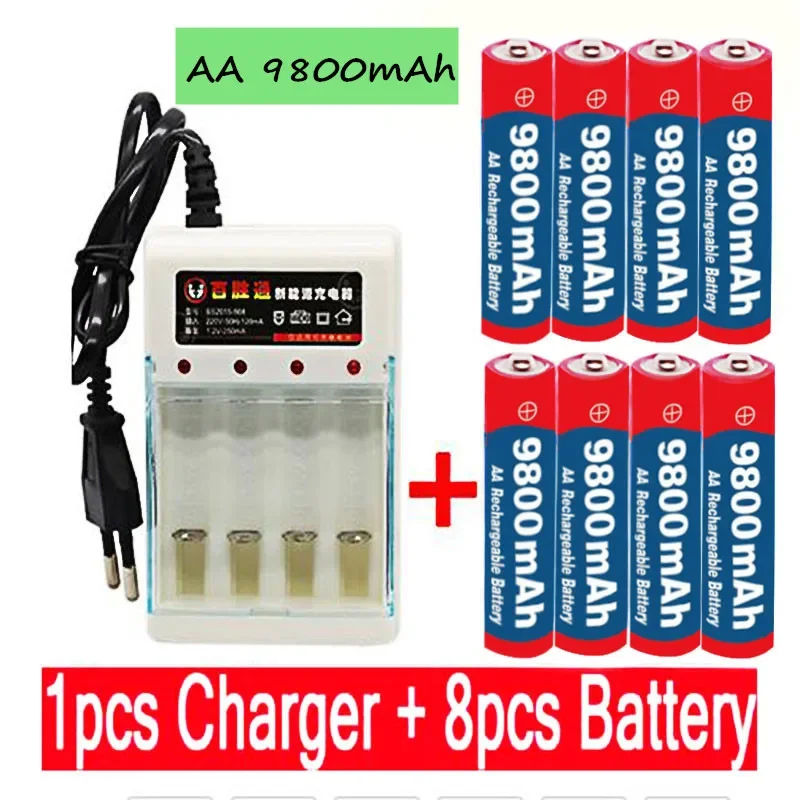 

AA1.5V battery 9800mAh rechargeable battery alkaline technology,+charger used for calculators, cameras, etc. Free shipping