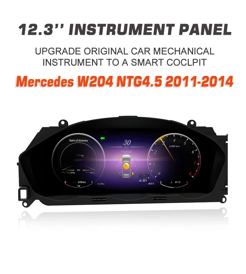 12.3" LCD Screen Speedometer Digital Cluster for Mercedes Benz C Class W204 C300 Instrument System