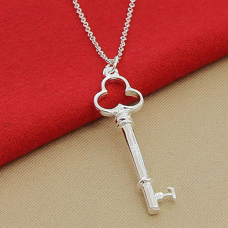 

925 Sterling Silver Key Pendant Necklace For Women Men Charm Trend Birthday Gifts Fashion Party Fine Jewelry