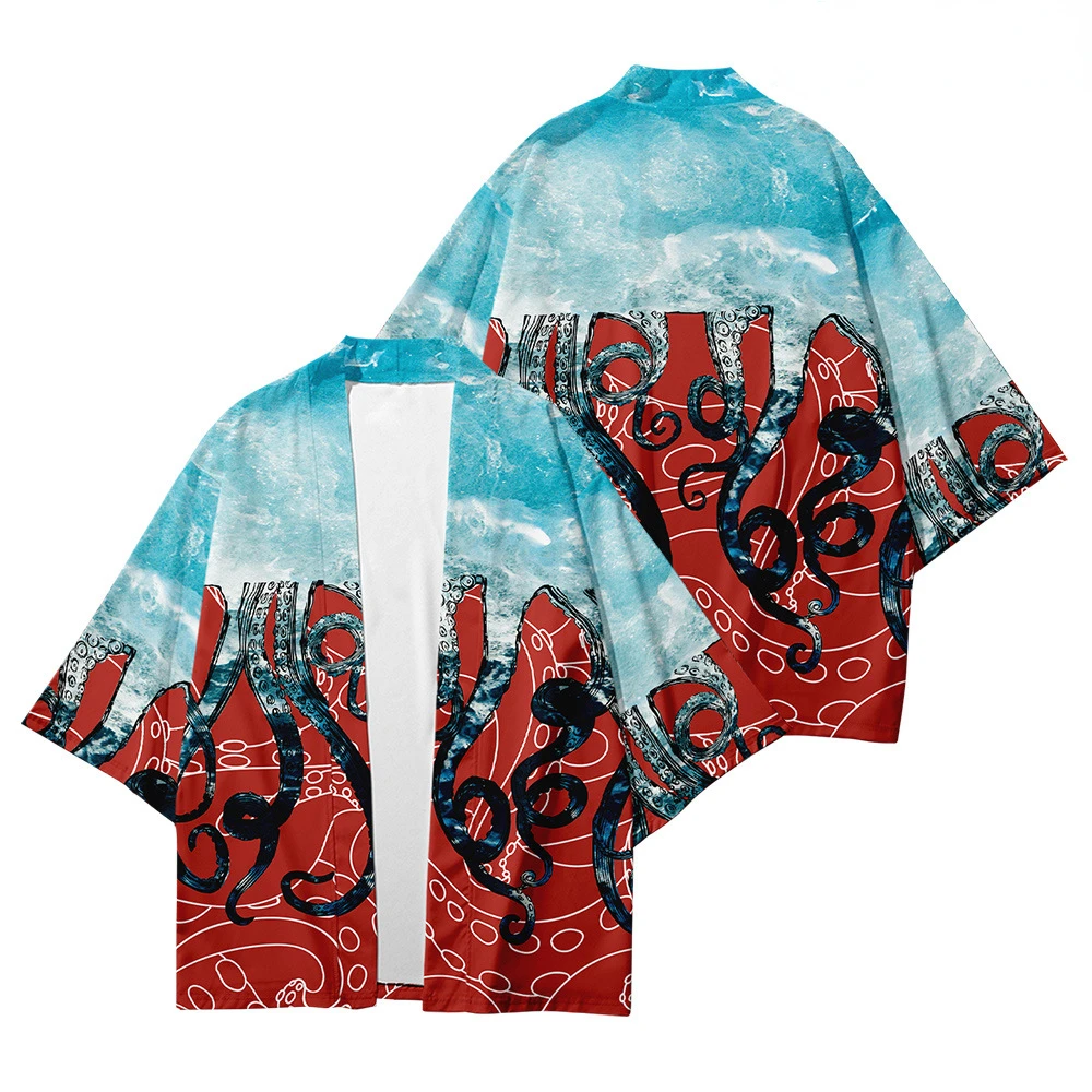 Featured Printed Loose Fitting Japanese Streetwear With Open Top High-Quality Short Sleeved Men's Women's Harajuku Kimono Top