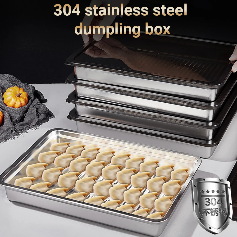 

2PCS Gyoza Refrigerator Crisper 304 Stainless Steel Quick Frozen Food One-Ton Storage Box Storage Container With Stacked Lid