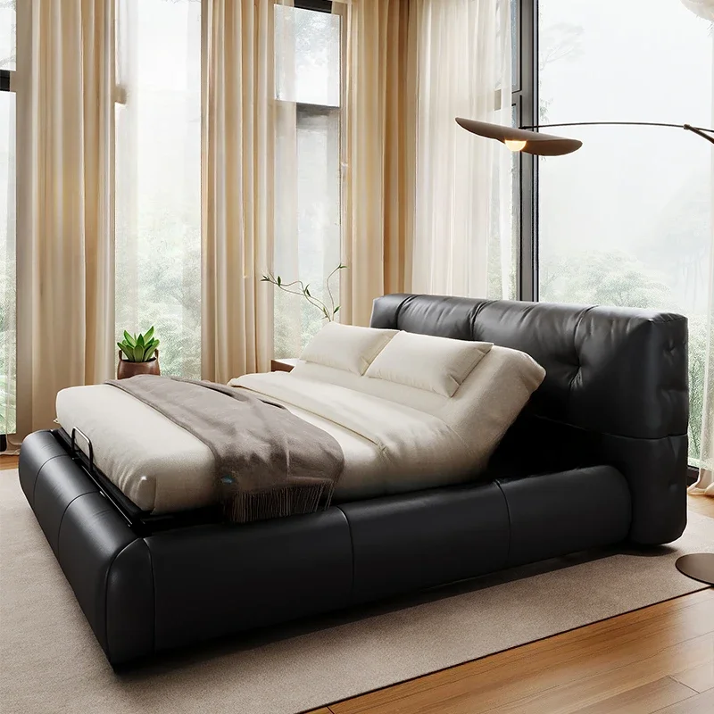 #Design Black Bedroom Bed Leather Queen Designer Hotel Loft Double Beds King Size Adults Modern Italian Muebles Unique Furniture