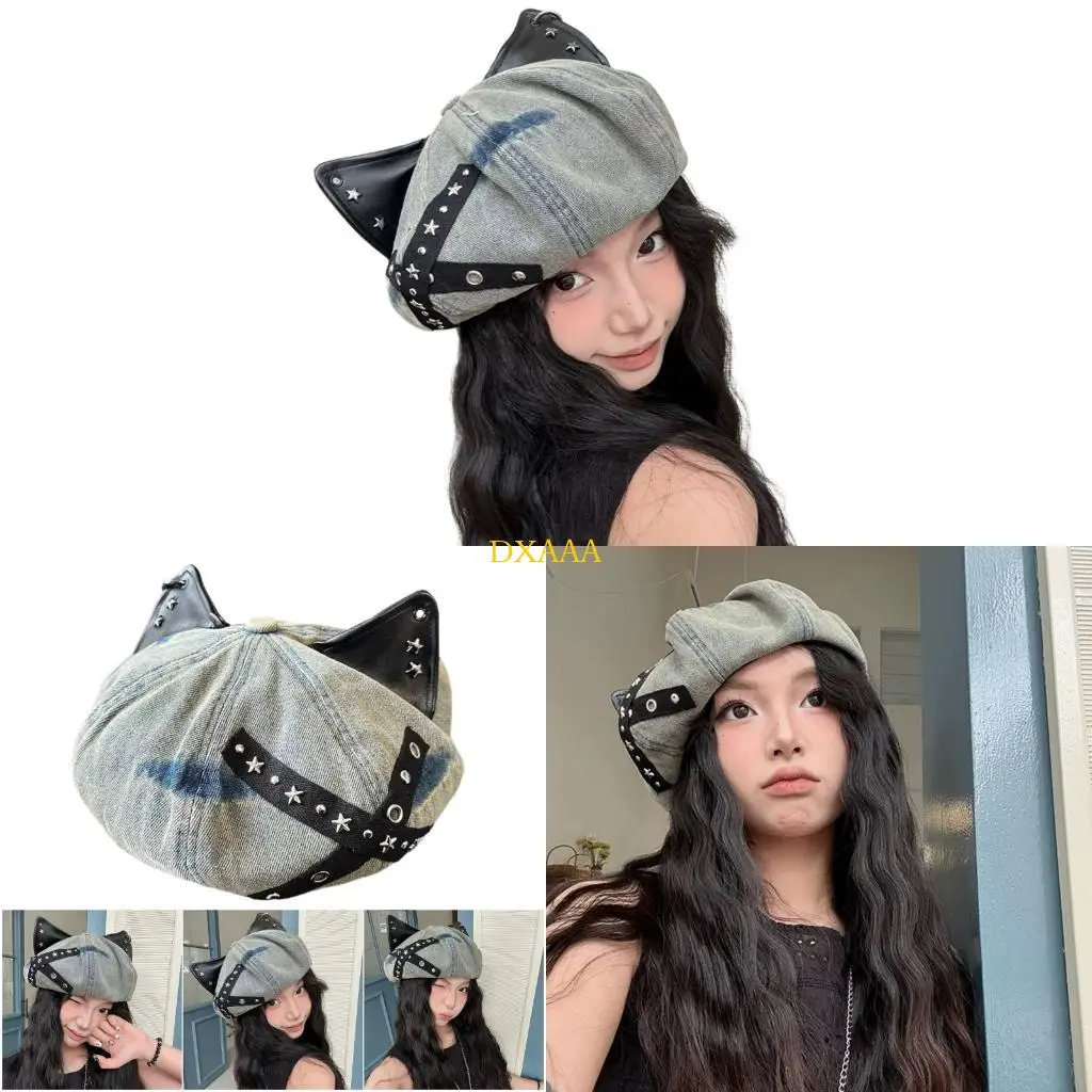 

DXAA Unique Cats Ear Caps Vintage Aesthetic Cotton Hat For Costume Event