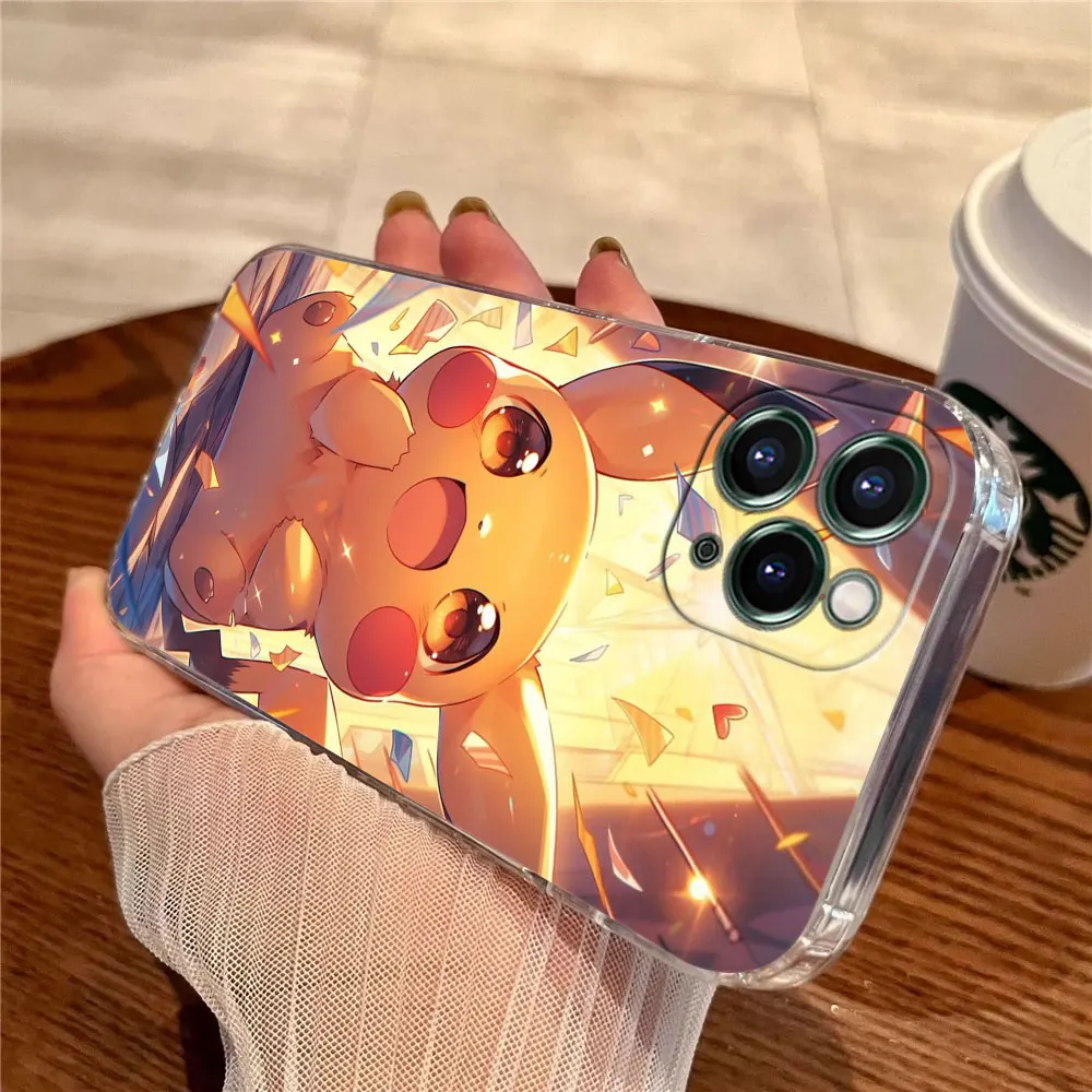 حافظة شفافة لطيفة من بيكاتشو كارتونية بوكيمون لهاتف أبل آيفون 17 16 15 14 13 12 11 Pro Max 16 Plus 16E 17Air 17Pro