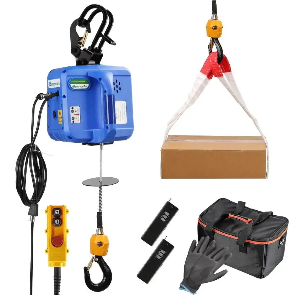 Powerful Electric Hoist 29.5ft Lifting Height 1600W Winch Pendant Remote Control 1100lb Overhead Crane Safety Hook Insulated