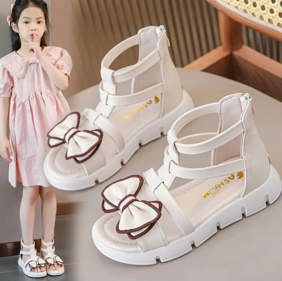 

Fashion Children Roman Shoes Girls Princess Bow Sandals For Kids Toddler Soft Bottom Open Toe Show Party Dresses Sandal SIZE 37