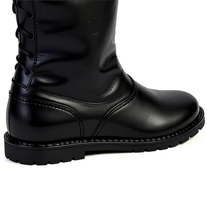 Men Winter Mid‑Calf Snow Boots PU Leather Boots With Furry Cuff Side Zipper Back Lace‑Up Non‑Slip Thick Sole Casual Winter Shoes 2