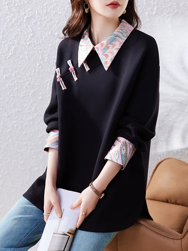 Thiened Fce Hoodie Women's Loose Fit Casual Vintage Patchwork Knitwear Winter New Sle Large Size Fem Top