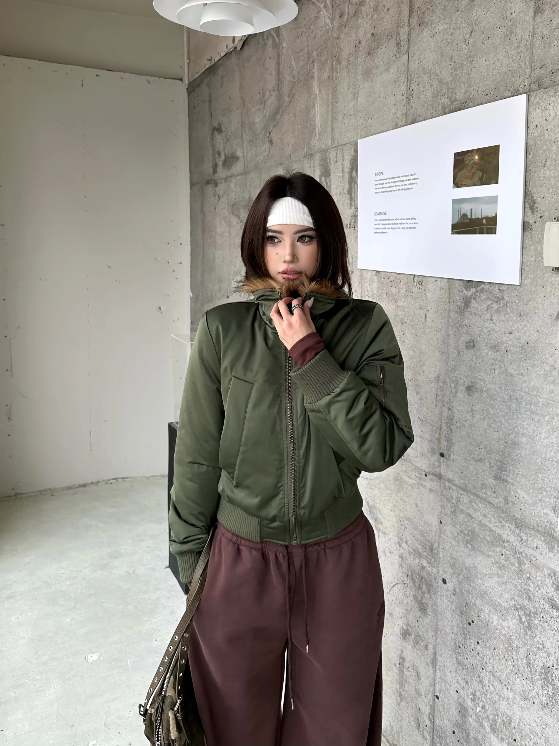 

Thiened ort Cotton Jaet Women's een Military Color Fur Collar Coat Sli Commute Vintage Sle Zipper Closure Long ...