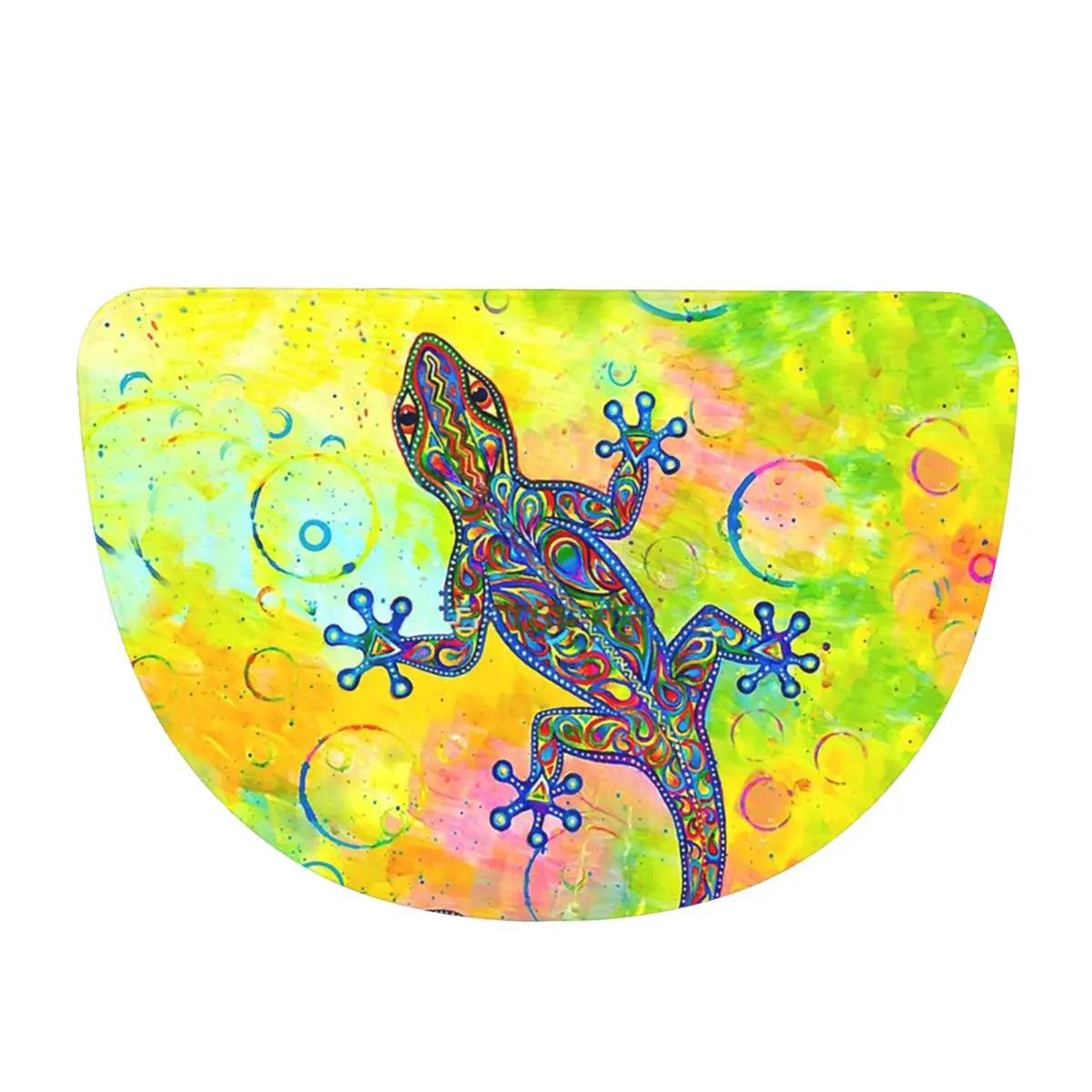 Electric Groovy Gecko Psychedelic Paisley Lizard Soft Flannel Half Round Doormat Non Slip Bathroom Mat Absorbent Floor Carpet
