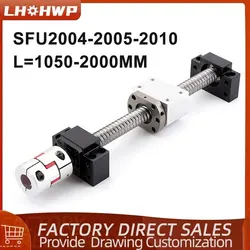 1Set CNC Ball Screw Nut SFU2005/2004/2010 BallScrew 1050-2000mm With BKBF15 End Machining+BallScrew Nut+Supporter+Coupling