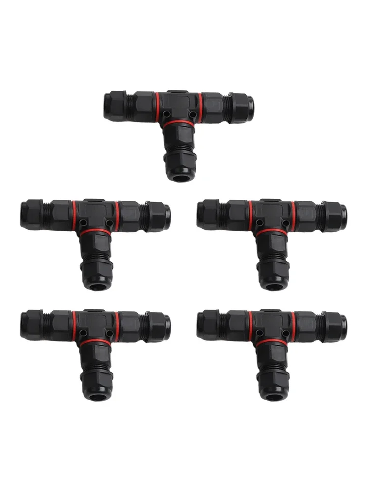 5Pcs IP68 Waterproof 3 Pin T Shape Cable Connector Junction Box For 0.5-2.5mm² Wire Outdoor Street Landscape For Lighting Electr