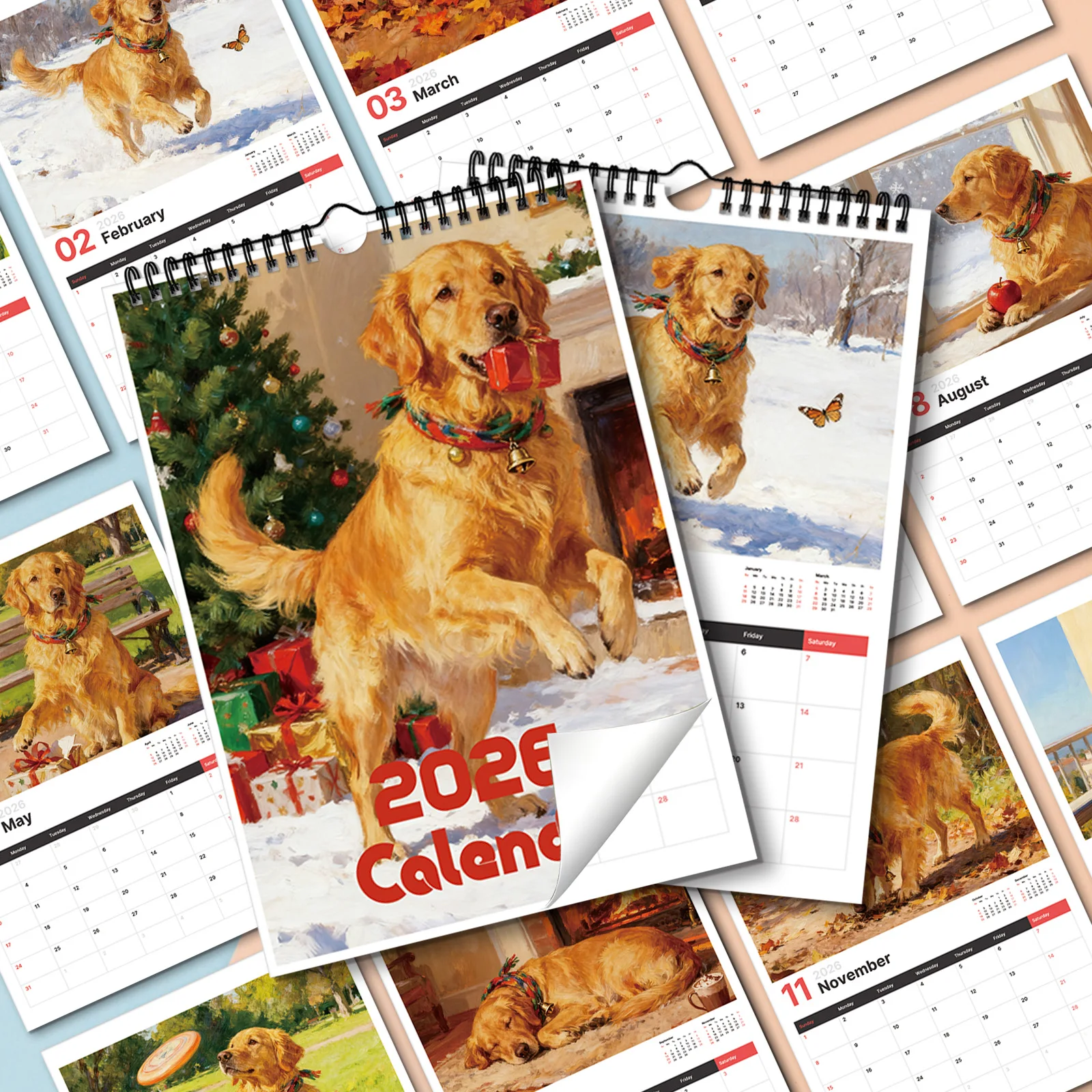 

1PC 2026 Golden Retriever Themed Calendar, Suitable for Festive Decorations, with Date Display, A Great Everyday Gift