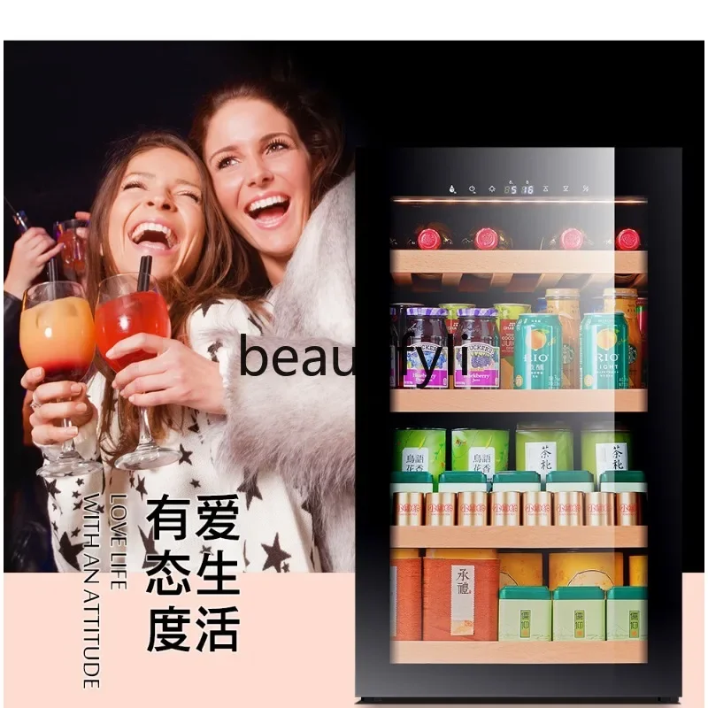 Hot sales Ice bar household small living room transparent glass single door frost-free refrigerator tea freezer