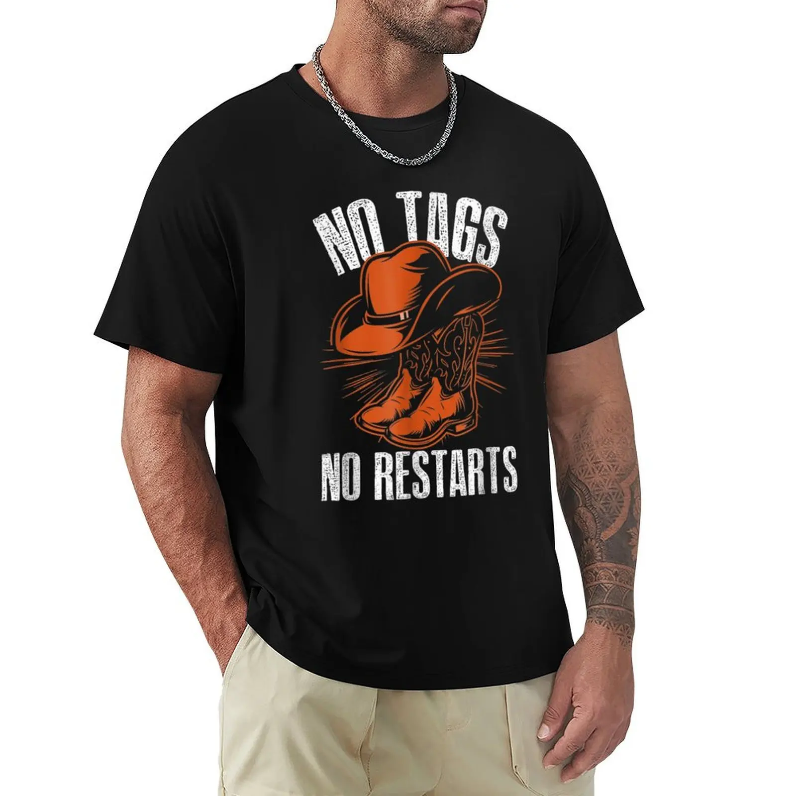 

No Tags No Restarts Line Dancing Cowboy Hat Country Music T-Shirt oversized t shirt sports fans mens designer t shirt
