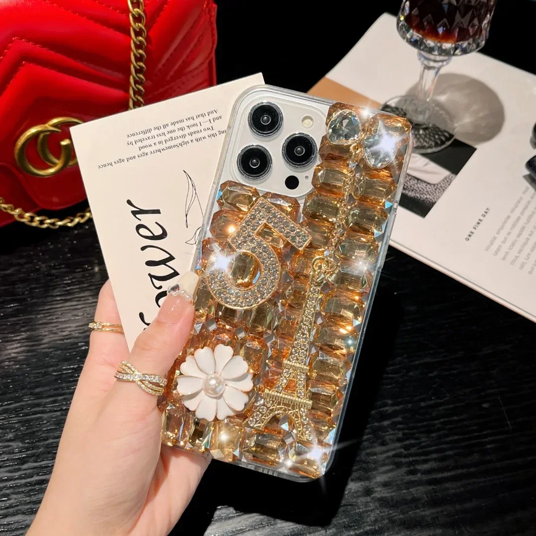 Luxury Diamond Inlaid Rhinestone Tower 5-word Phone Case Capa For Xiaomi Redmi 9A 9C Note8 9Pro Note10S Note11 Pro 12Pro Cover