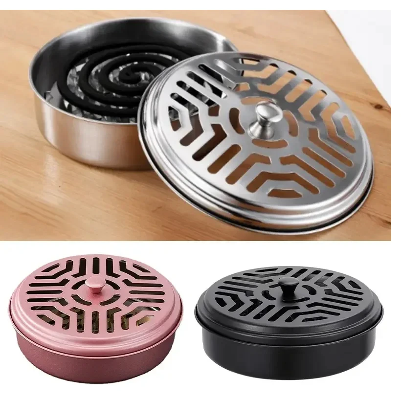 

Stainless Steel Mosquito Incense Box with Lid Hollow Design Mosquito Coil Holder Indoor Outdoor Fireproof Mosquito Incense Tray