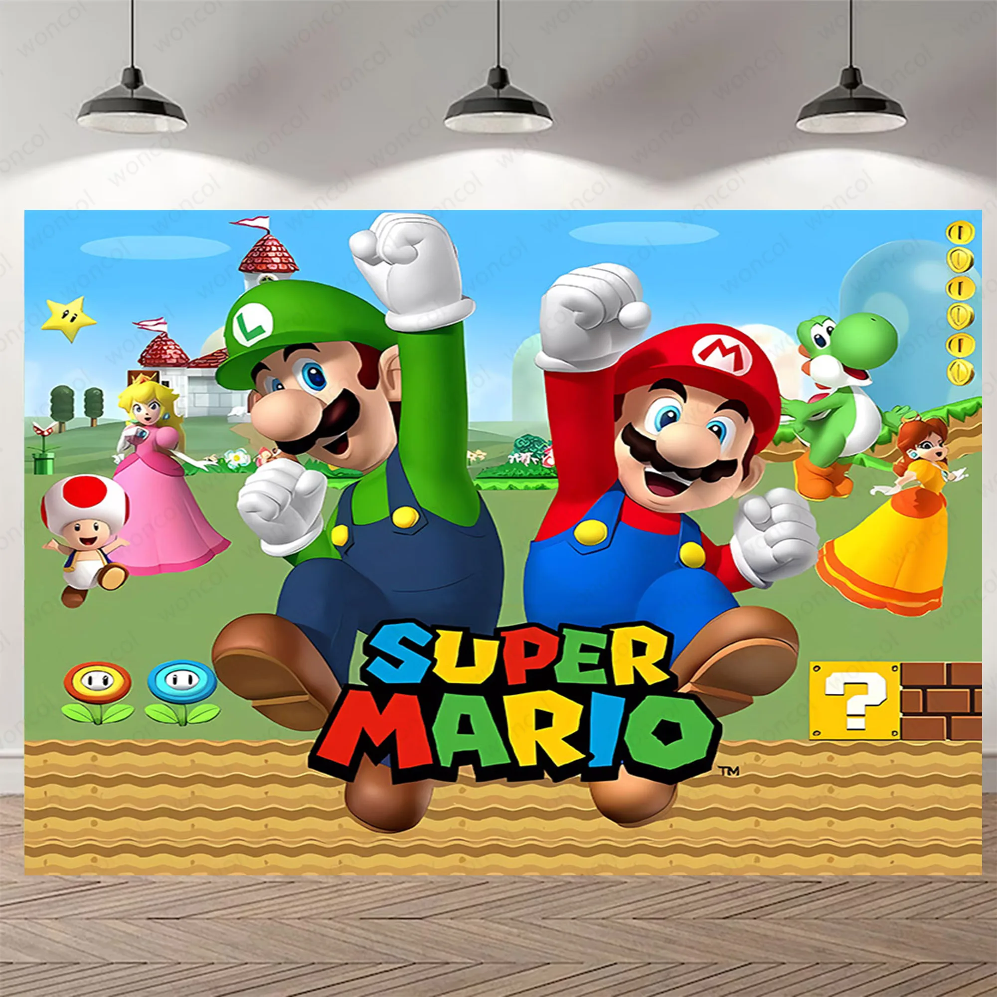 Cenário de Super Mario Bros para meninos, fotografia de vinil, banner dos desenhos animados, adereços de estúdio, decoração de aniversário