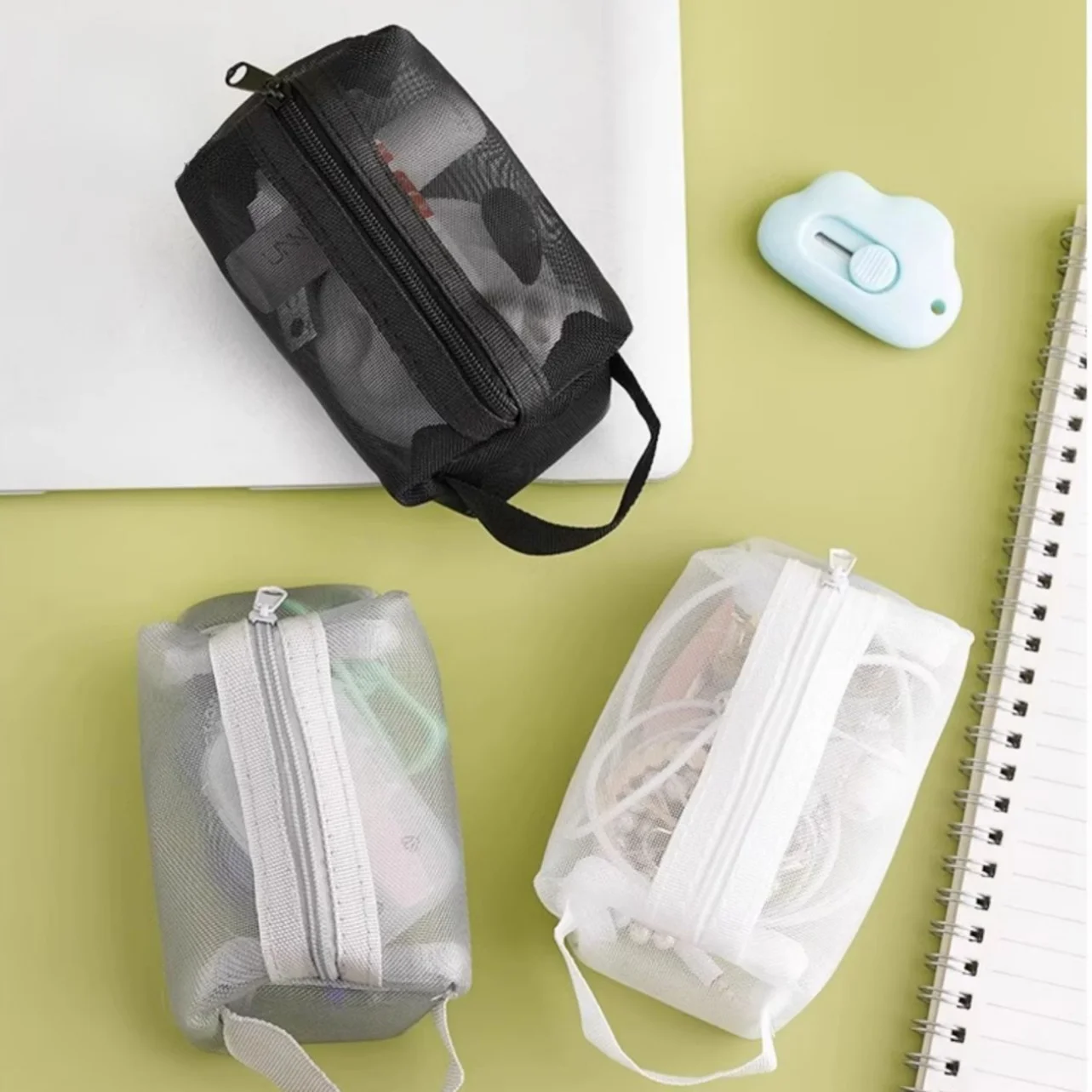 Hot Mini Storage Bag Transparent Mesh Coin Storage Bag Zipper Bag Key Bag Large Capacity Nylon Bag