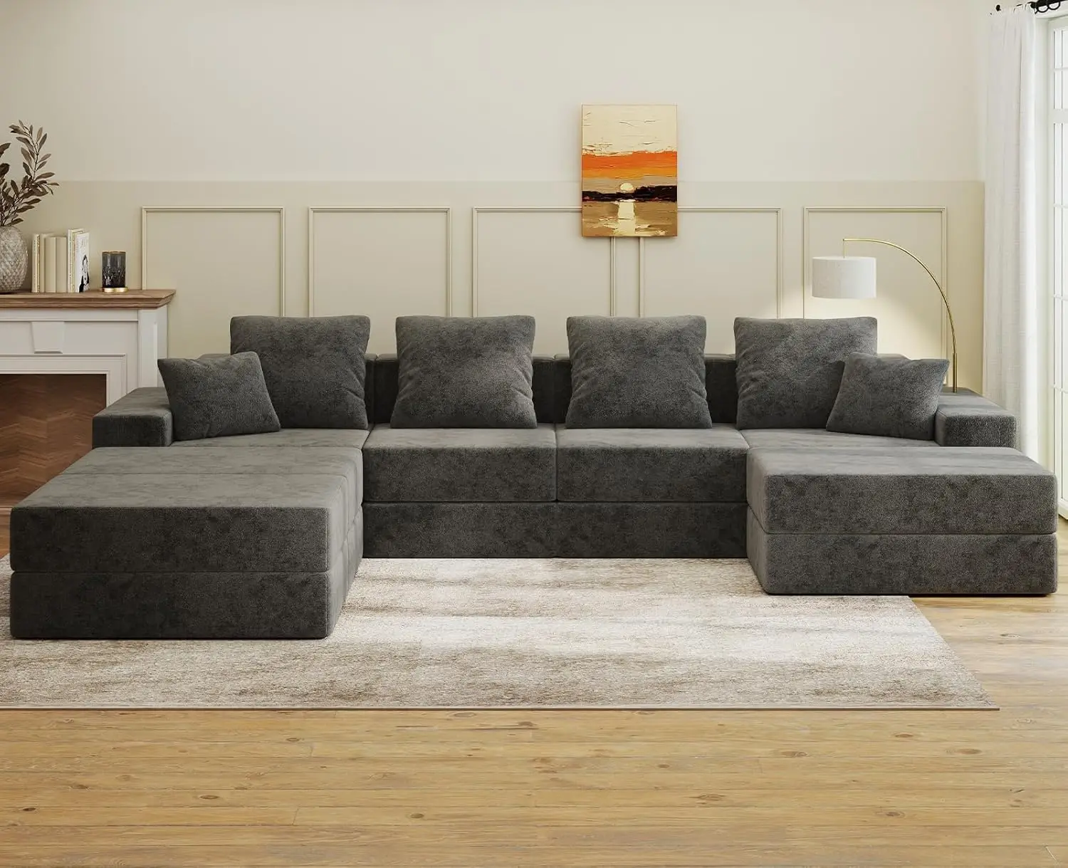 

Living&Giving 128" U-Shaped Cloud Sectional Couch for Living Room, Cloud Boneless Couch-No Assembly with Reversible Chaise, Cust