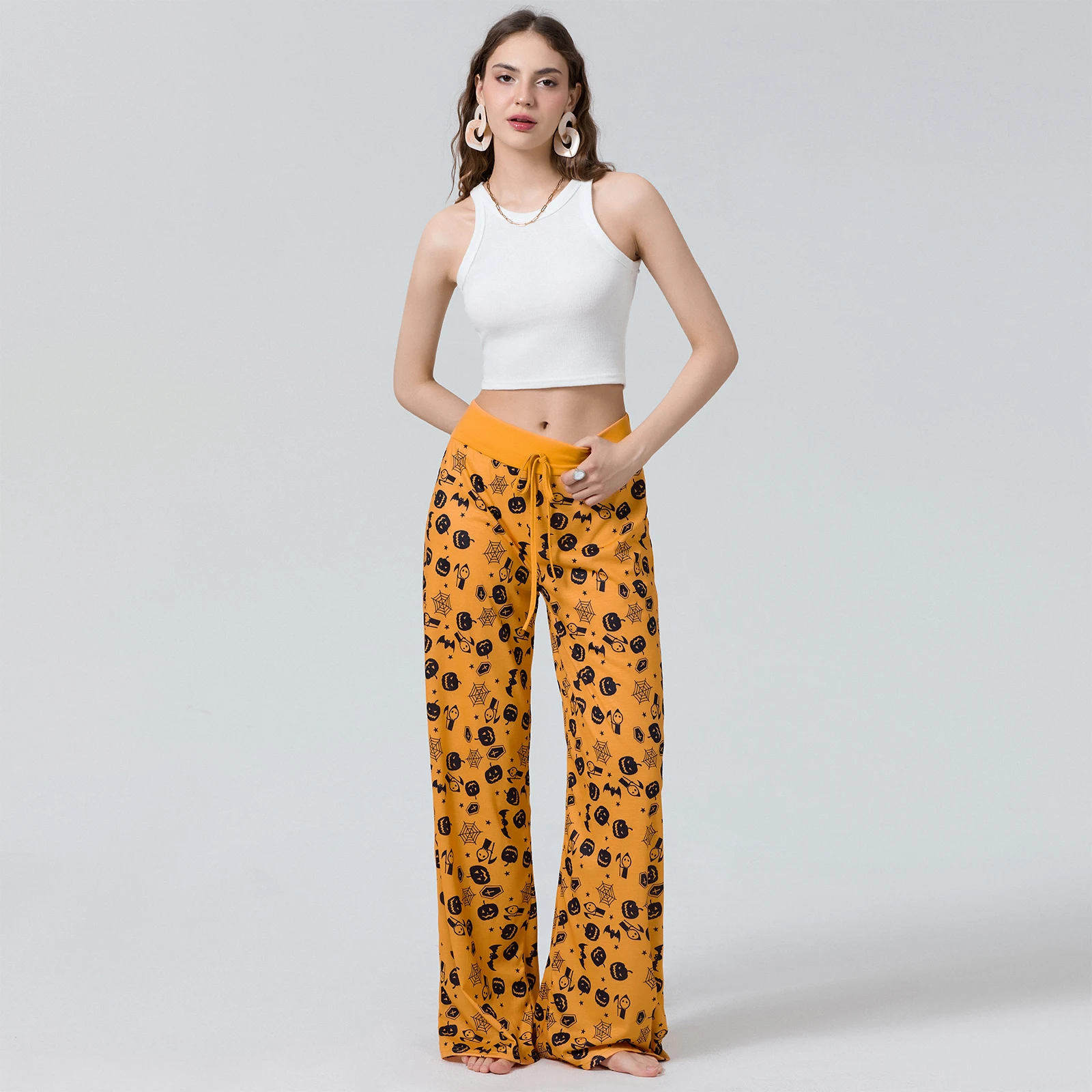 New Fashion Womens Halloween Pajamas Pants Ladies Pumpkins Ghost Print Drawstring Pajama Bottoms Hot Sale S M L
