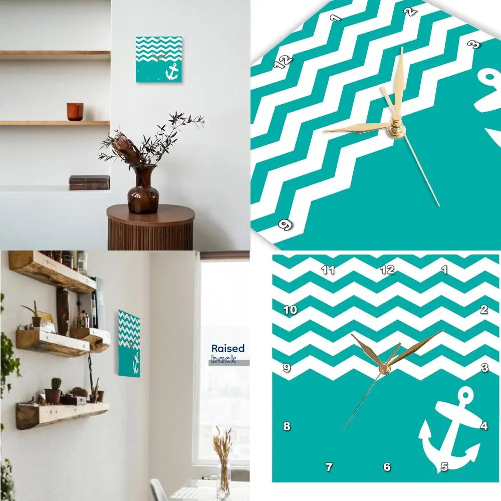 

15 Nautical Anchor Chevron Wall Clock in Turquoise, White, and Teal Blue