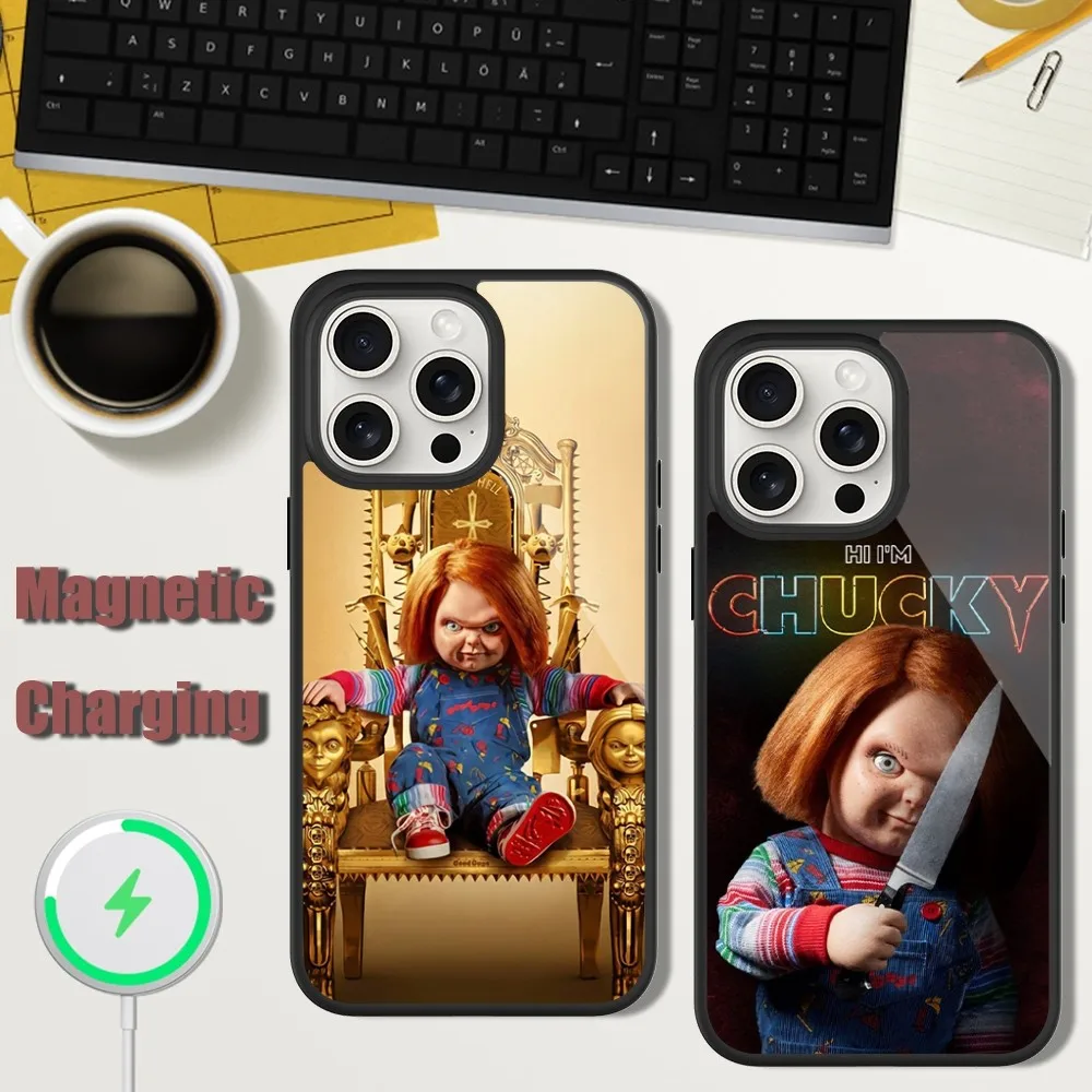 

Horror C-Chucky Movie Phone Case For iPhone 13 15 11 12 14 Plus Pro Max Glass Charging Magsafe Magnetic Cover