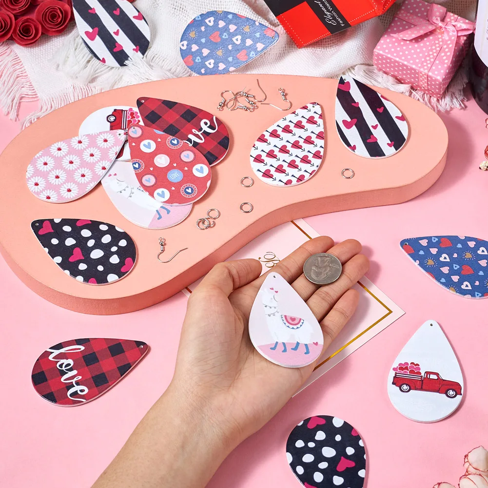 Kit per la creazione di orecchini fai-da-te per San Valentino con cuore d'amore Anello per orecchini con ciondolo grande in legno stampato con gancio per orecchini pendenti femminili