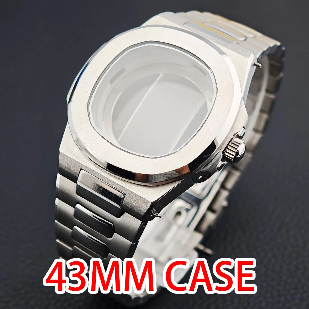 

43mm Stainless Steel Watch Case Sapphire Glass for NH35 NH34 NH36 NH38 4R Movements Men's Watch Mod Repair Parts & Accessories