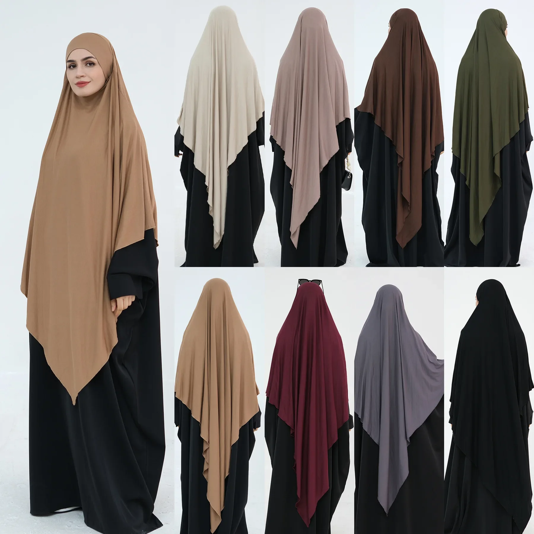 Extra Long Khimar Hijab Scarf Jersey Cotton Muslim Prayer Clothes Islamic Jilbab Khimars for Women Hijabs Veil Niqab Ramadan Eid