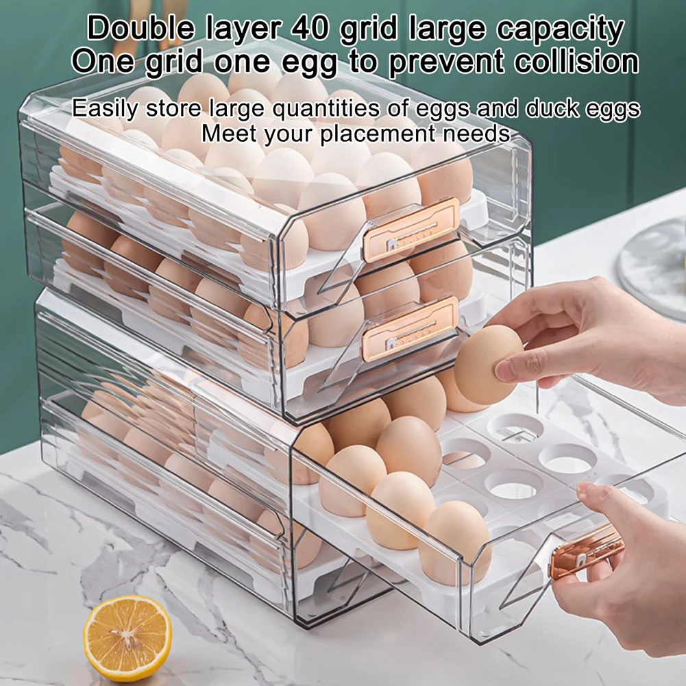 

2-tier Egg Holder For Fridge Stacking Egg Storage Rack Drawer Style Egg Organizer Large Capacity Egg Storage Box For Kitchen