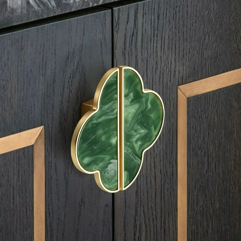 Chinese Retro Four Leaf Clover Double Drawer Cabinet Handle, Light Luxury Style Foyer TV Clothes Cabinet Handle