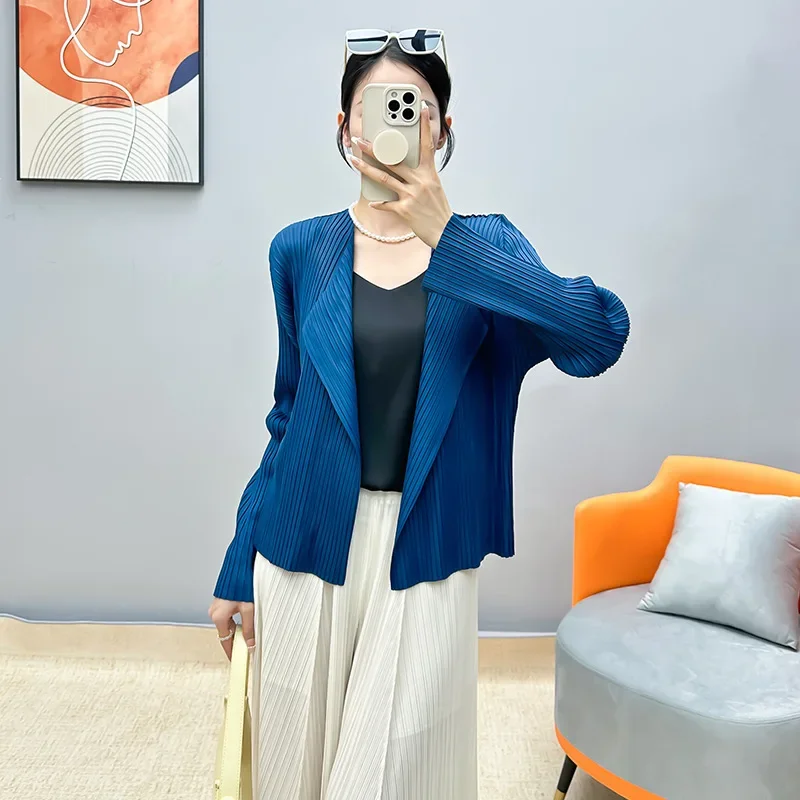 Miyake pleated coat for women 2024 spring new high-end solid color versatile pleated long-sleeved cardigan short coat