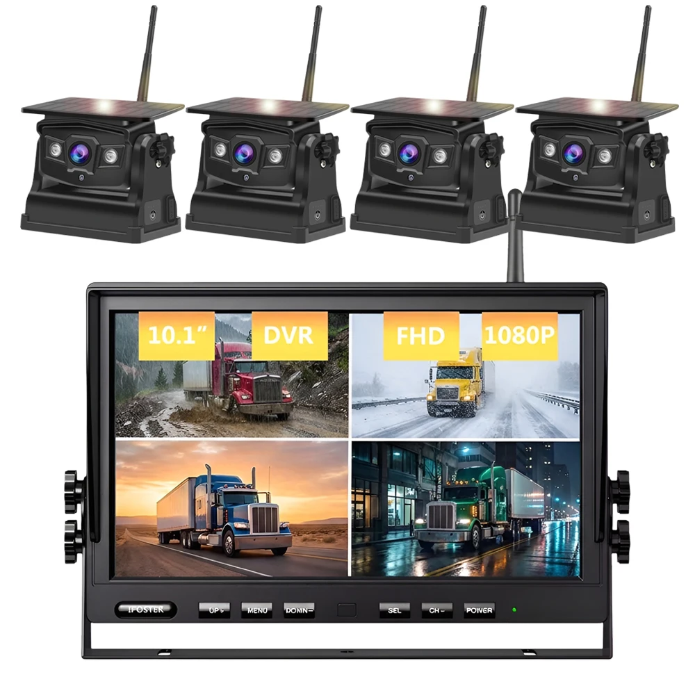 Magnetic Solar Digital Wireless Backup Camera 4CH DVR System 1080P 10
