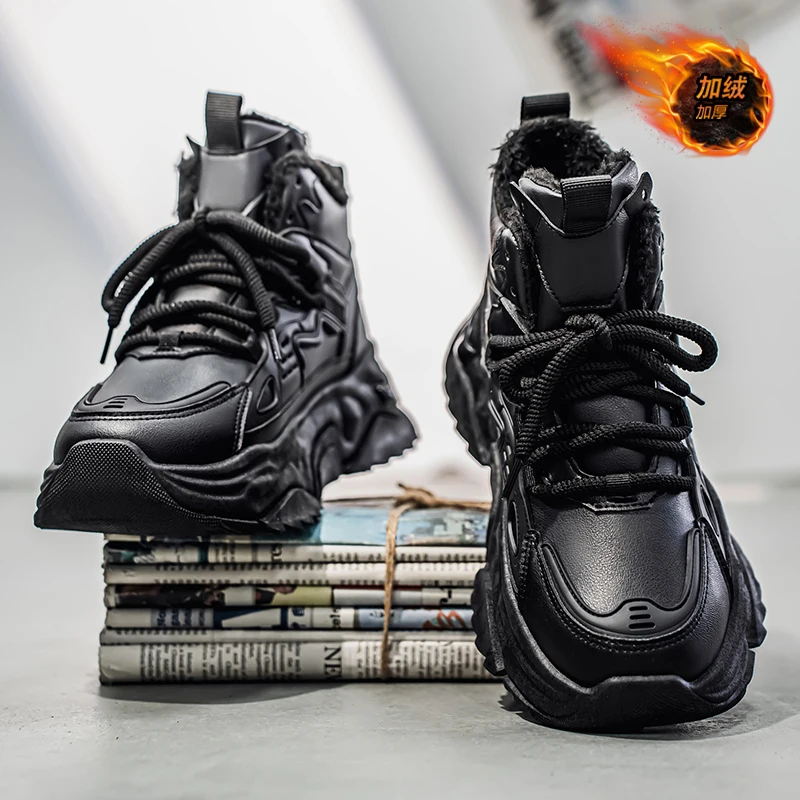 

WhiteМужская спортивная обувь на толстой подошве, новинка 2025, стильная вулканизированная мужская спортивная обувь на толстой подошве со шнуровкой, зимняя обувь с хлопковой обувью