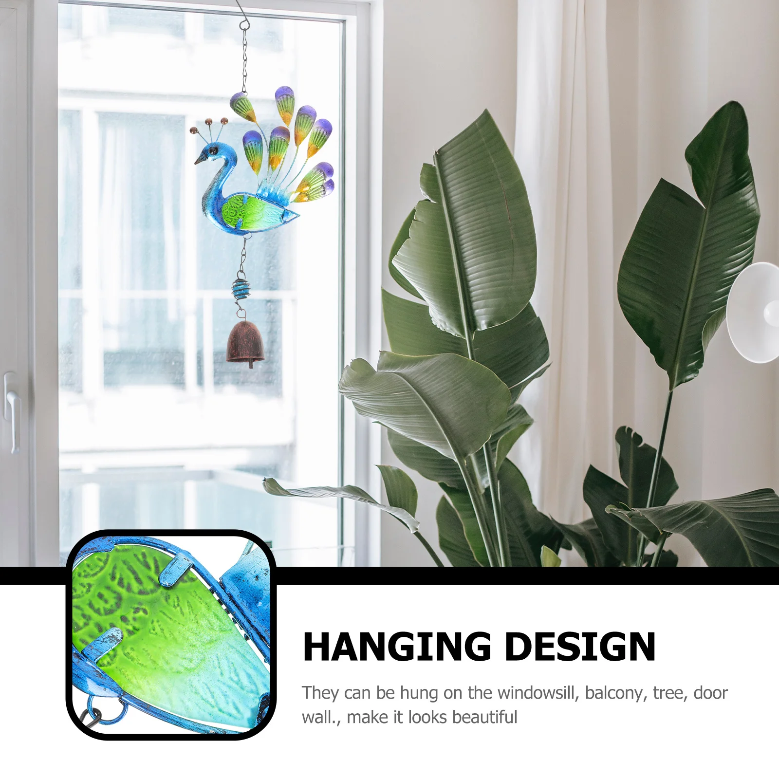 

2Pcs Peacock Wind Bell Pendants Colorful Glass Bird Pattern Hanging Bells Decorative Wind Chimes Hanging Bells