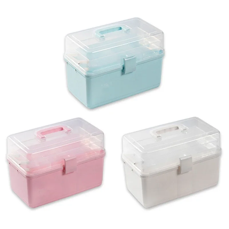 2Pcs Plastic Medical Storage Box Multifunctional First Aid Kit With Transparent Lid Portable Storage Organizer For Household