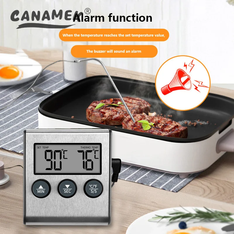 Kitchen Digital Cooking Thermometer Meat Food Temperature For Oven BBQ Grill Timer Function With Probe Heat Meter For Cooking