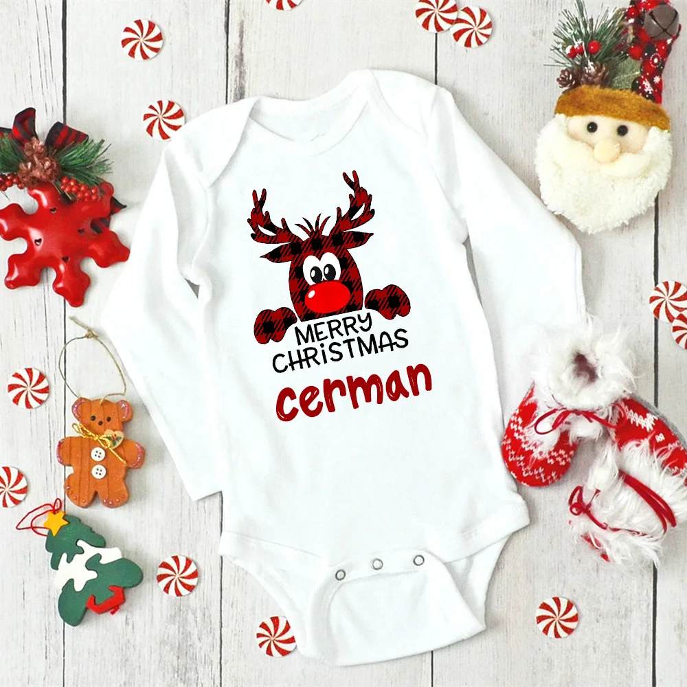 Personalised Christmas Baby Bodysuit Custom Name Infant Outfit Clothes Boy Girl Holiday Party Jumpsuit Deer Santa Newborn Romper