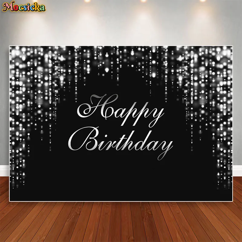 

Mocsicka Black Glitters Light Birthday Party Photography Backdrop Photographic Decoration Backgrounds For Photo Studio Banner