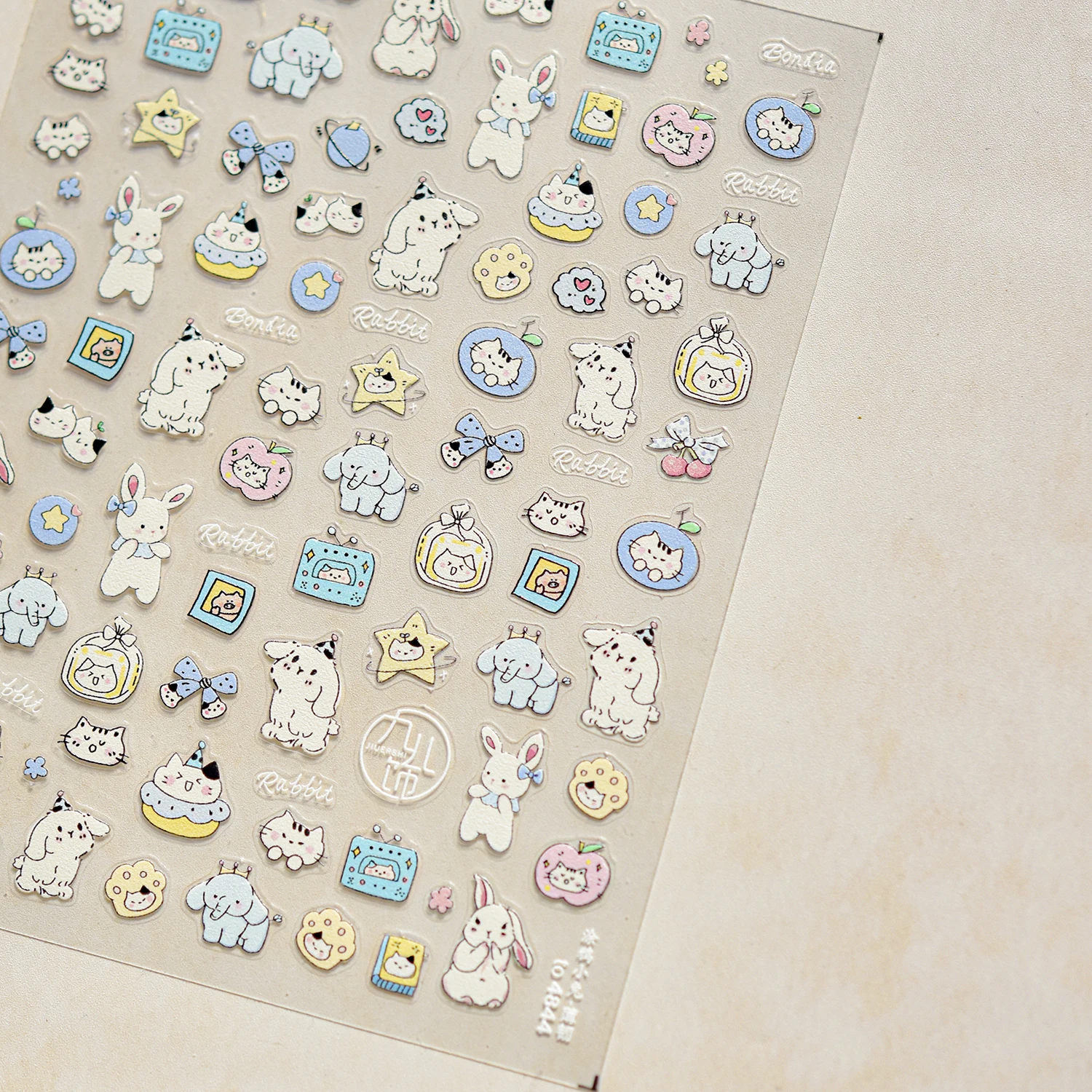 1 個 5D パステルかわいいウサギのネイルステッカー弓ディテールマニキュアアクセサリー自己粘着スイートデイリースタイリングガーリーステッカー