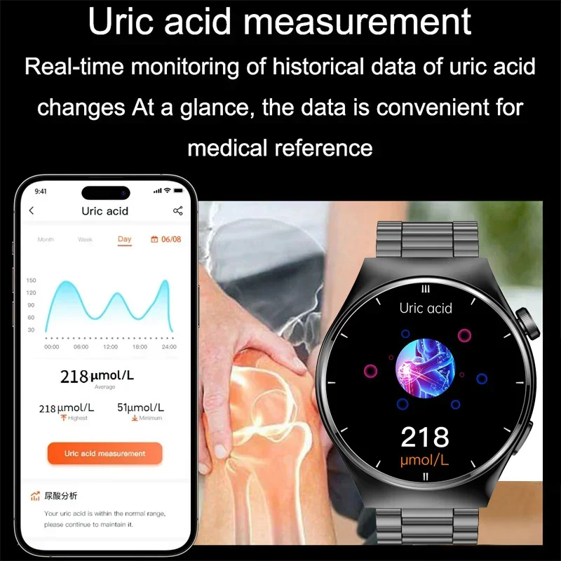 2024 Nowa terapia laserowa Glukoza we krwi Inteligentny zegarek Mężczyźni Tętno Kwas moczowy Zdrowy IP68 Wodoodporny Smartwatch Dla Huawei Xiaomi
