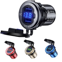 Quick Charge 3.0 36W Car Dual USB Charger QC3.0 Aluminum Waterproof with Voltmeter Switch for 12V/24V Motorcycle Boat Marine RV