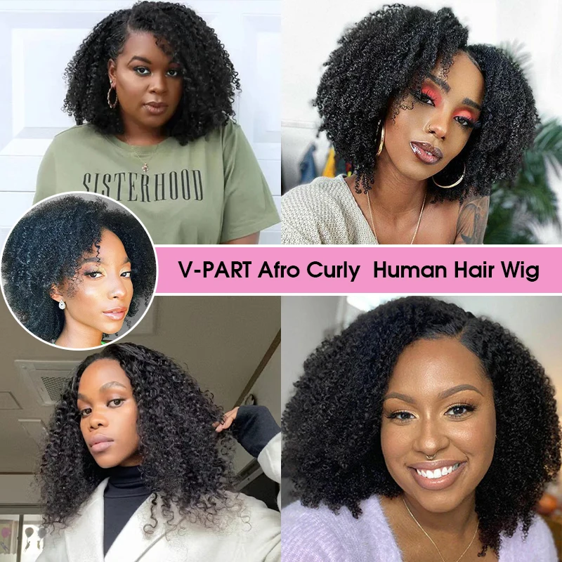 VSHOW V Wig rambut manusia tanpa lem Brasil tanpa lem Wig rambut manusia keriting Afro Kinky dijual untuk wanita rambut perawan