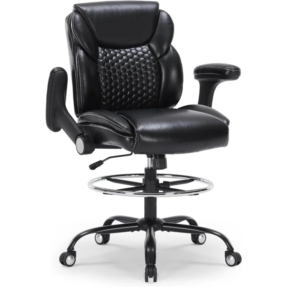 

Drafting Chair, Ergonomic Tall Office Chair with Soft Adjustable Armrests and Foot Ring, Standing Desk Chair PU Leather High Off