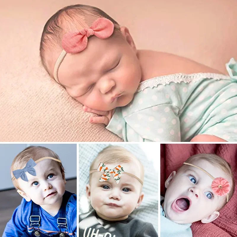 

New Baby Flower Bow Cloth Headband Soft Nylon Elastic Hair Band Hand Knotted Headband Headband Newborn Hair Accessory