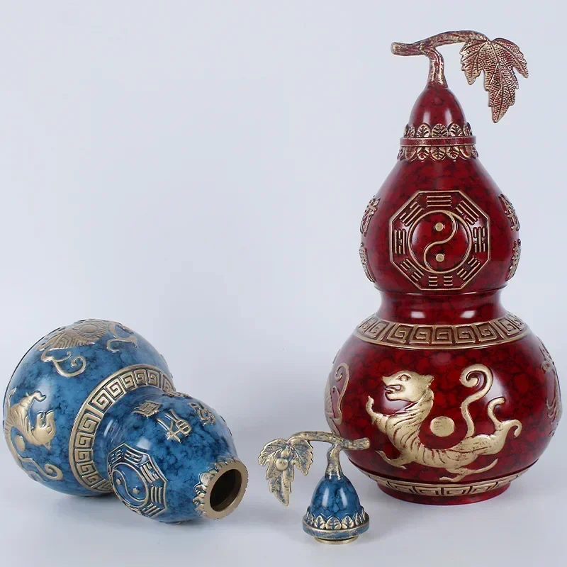 

Creative Fortune Tabletop Ornament Gourd Metal Small Ornament Handicraft Wholesale Four Divine Beasts Gossip Ingot Copper Gourd