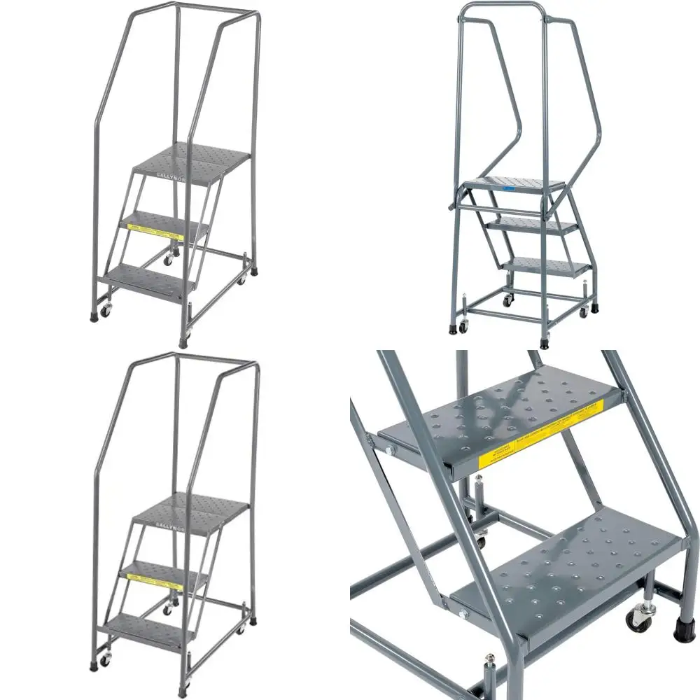 Ballymore 3-Step Perforated Steel Rolling Ladder, 16 Wide x 10 Deep Top Step