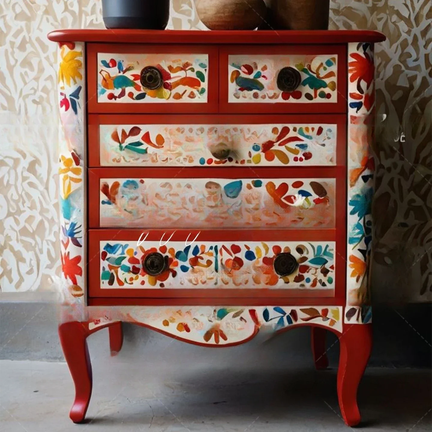 Retro solid wood painted entrance cabinet, living room locker decorative cabinet, red bucket cabinet